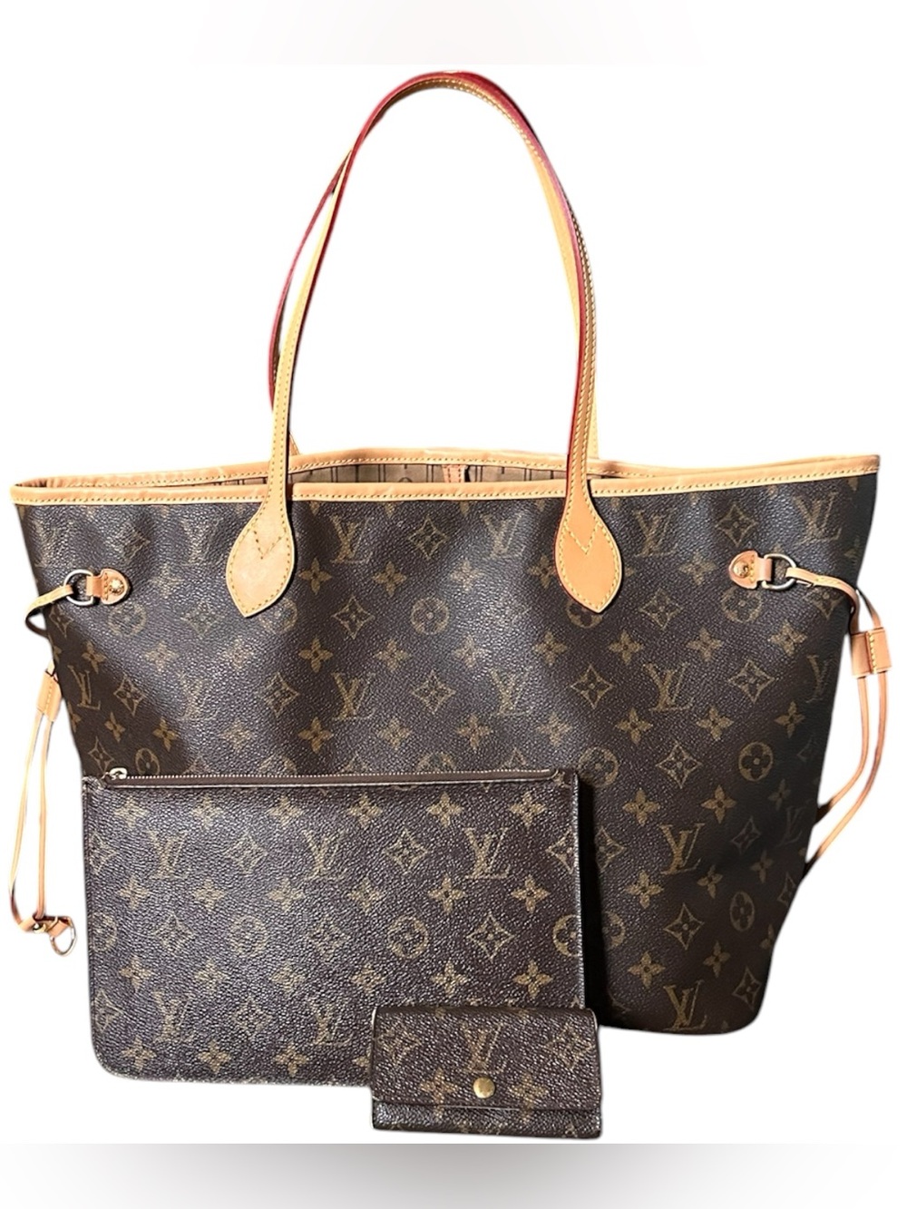 Louis Vuitton Monogram Neverfull Tote with Matching Pouch - Brown/Beige